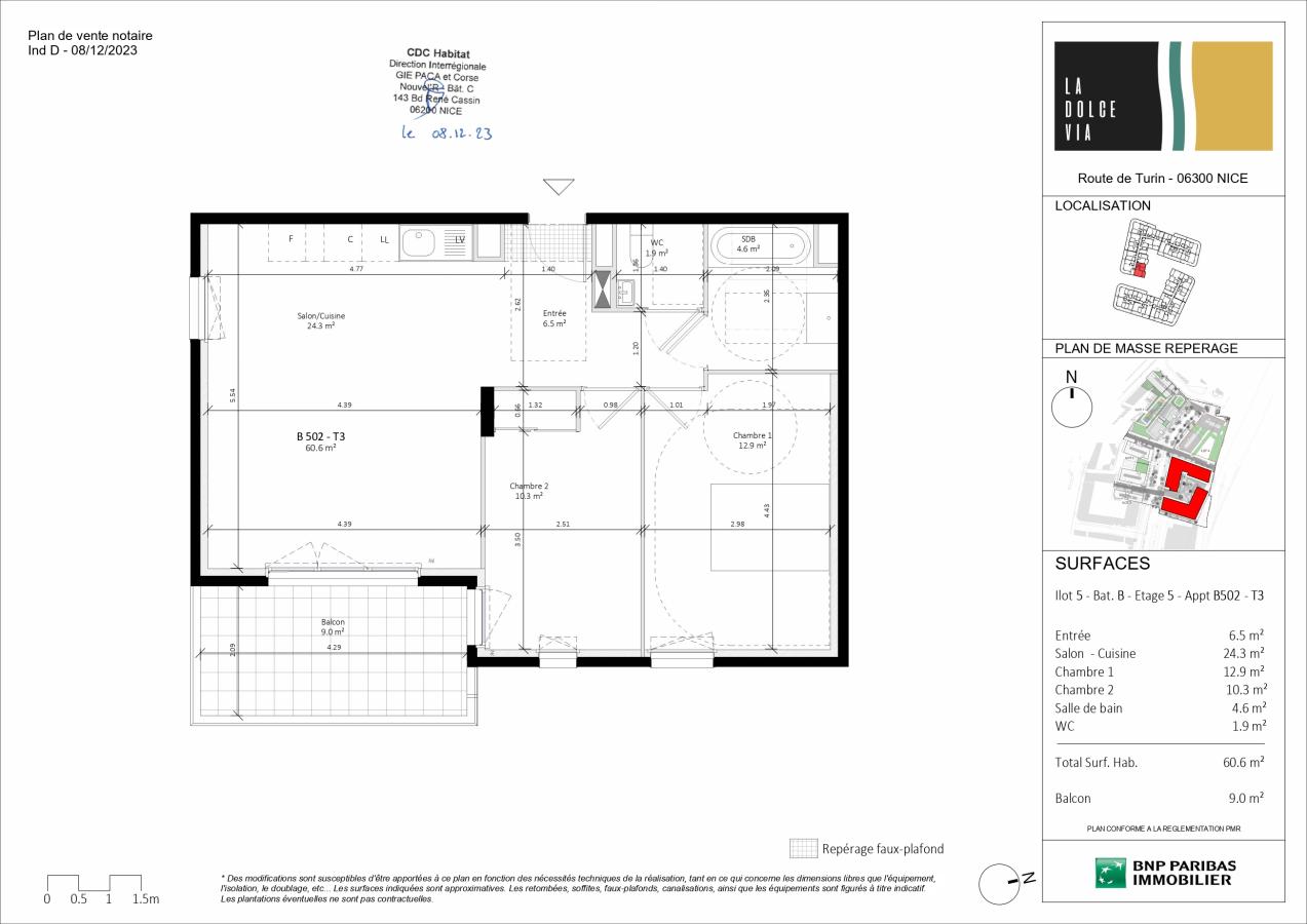 
																																							3 pièces - 
																																						5ème étage - 61m² - 1 159,32 € - Photo #1