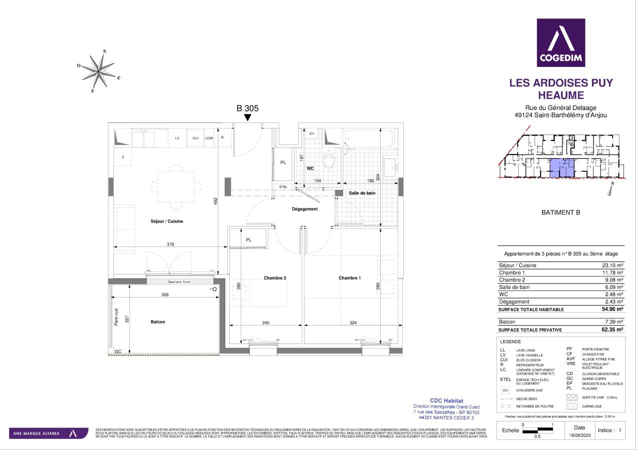 
																																							3 pièces - 
																																						3ème étage - 55m² - 709,67 € - Photo #1