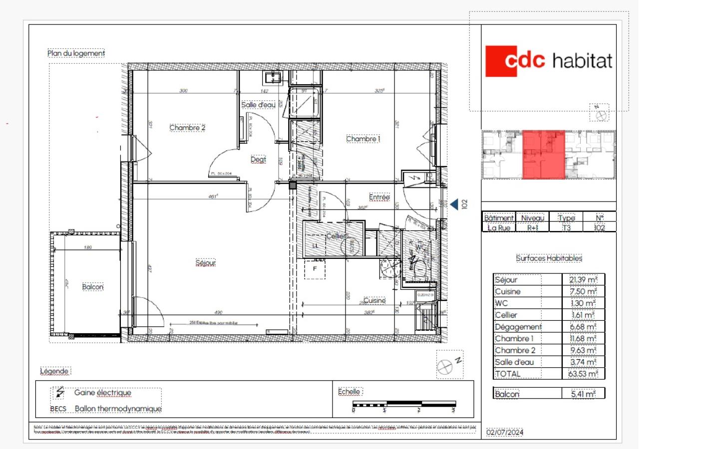 
																			3 pièces - 
																		1er étage - 64m² - 710,20 € - Photo #0