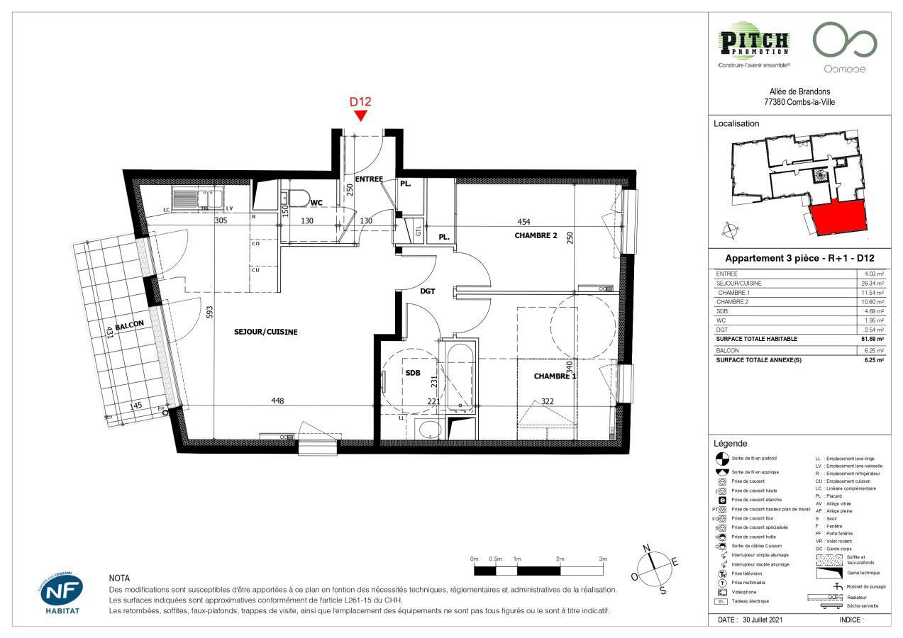 
																			3 pièces – 
																		1er étage – 62m² - 1 123,89 € - Photo #0