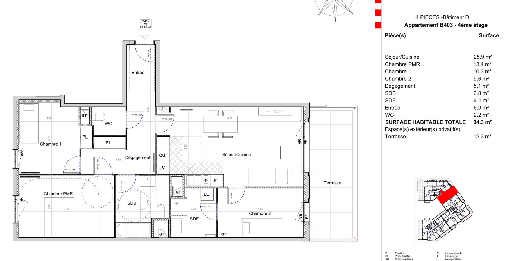 4 pièces - 4ème étage - 85m² - 1 563,36 € - Photo #0