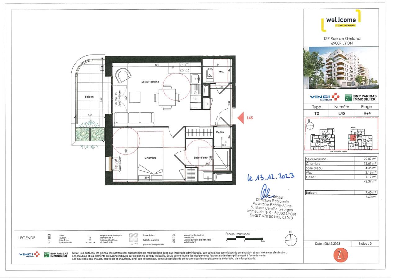 2 pièces - 4ème étage - 42m² - 763,64 € - Photo #0