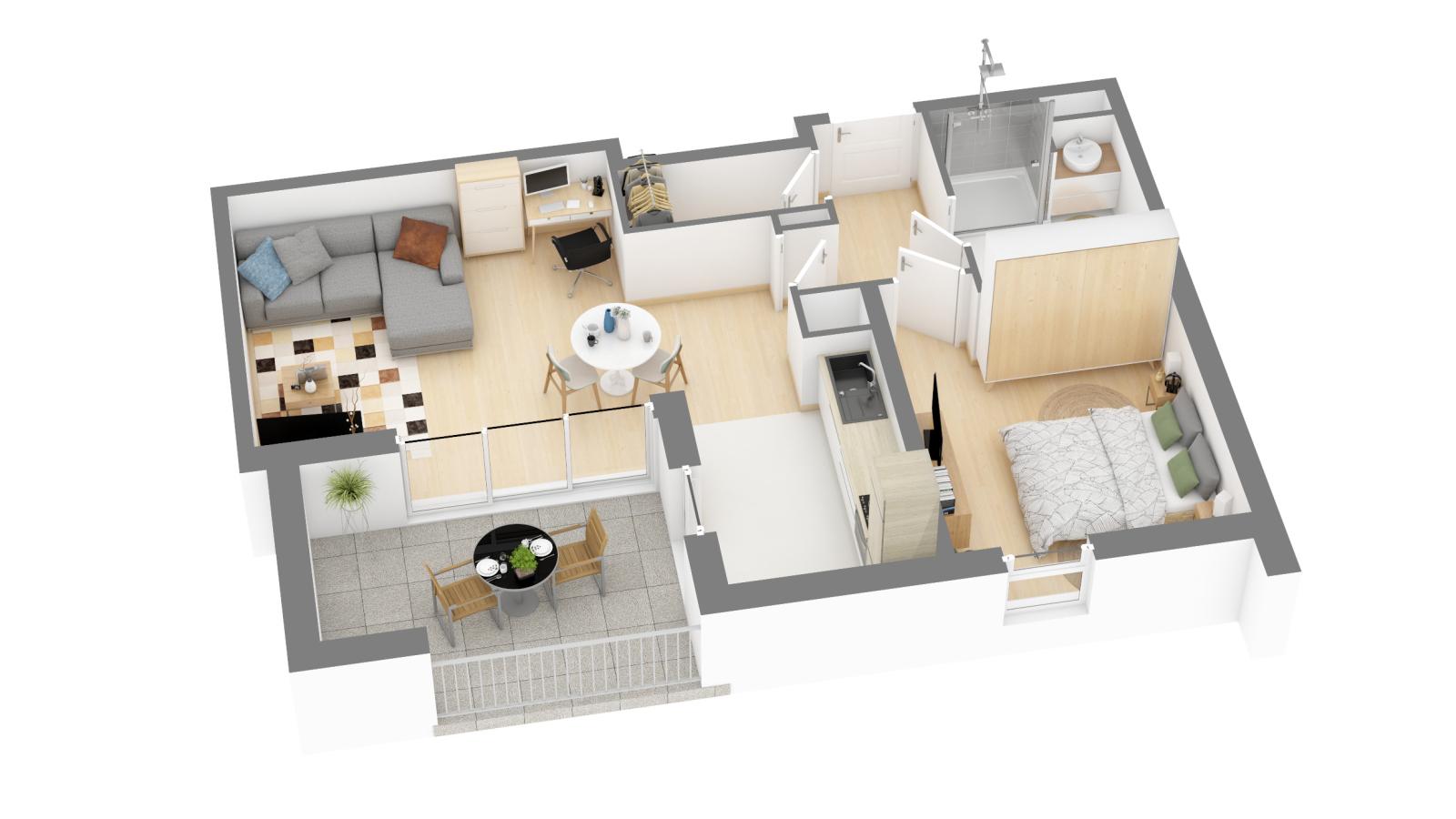 
																			2 pièces - 
																		6ème étage - 45m² - 166 400 € - Photo #3