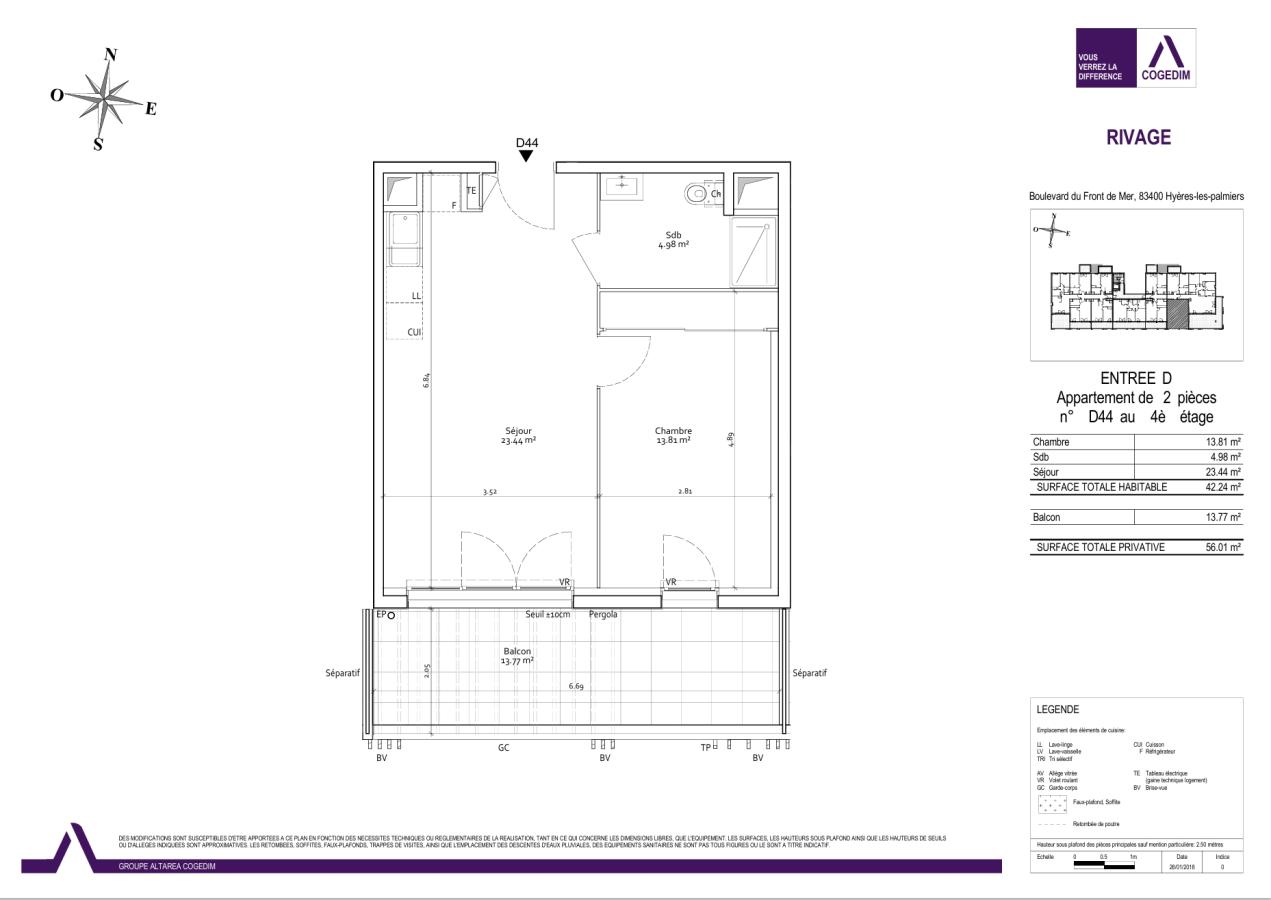 2 pièces - 4ème étage - 43m² - 828,35 € - Photo #2