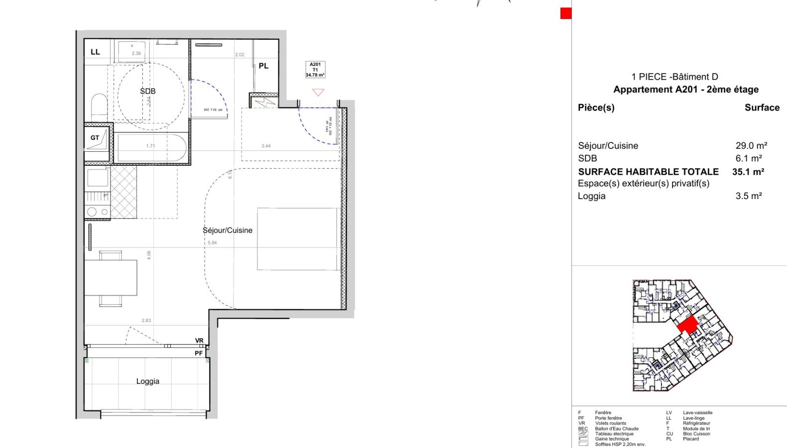 1 pièce - 2ème étage - 35m²