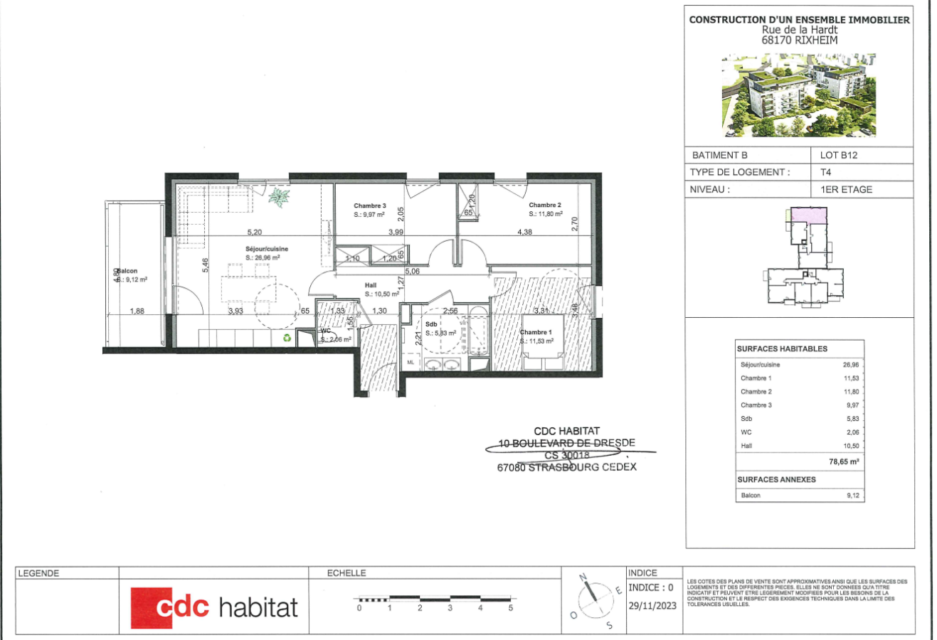 
																			4 pièces - 
																		1er étage - 78m² - 1 008,73 € - Photo #3