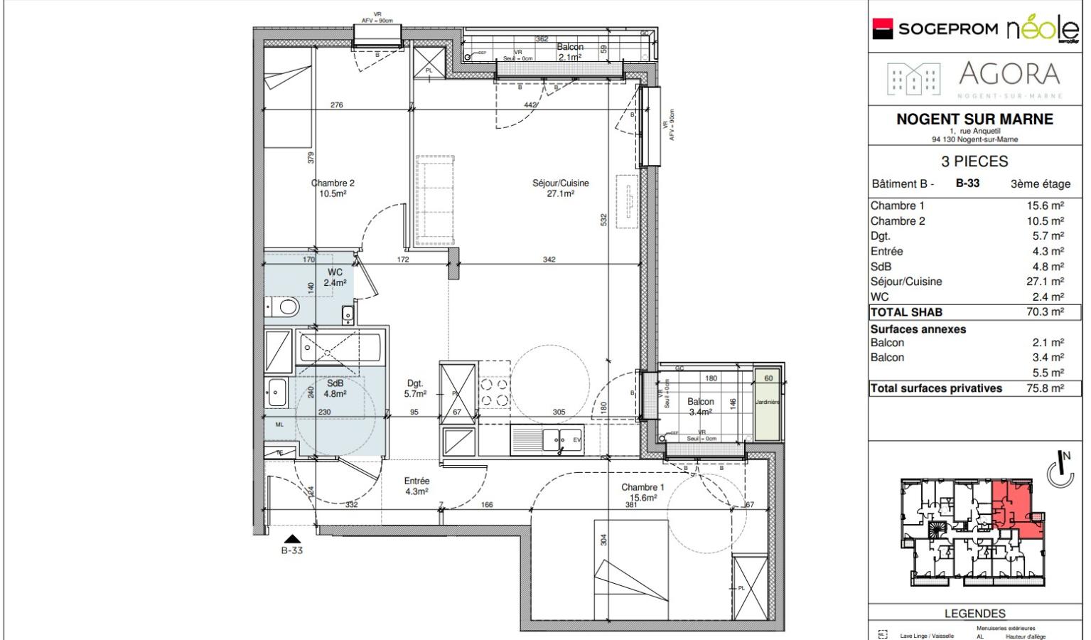
																			3 pièces - 
																		3ème étage - 70m² - 1 581,61 € - Photo #0