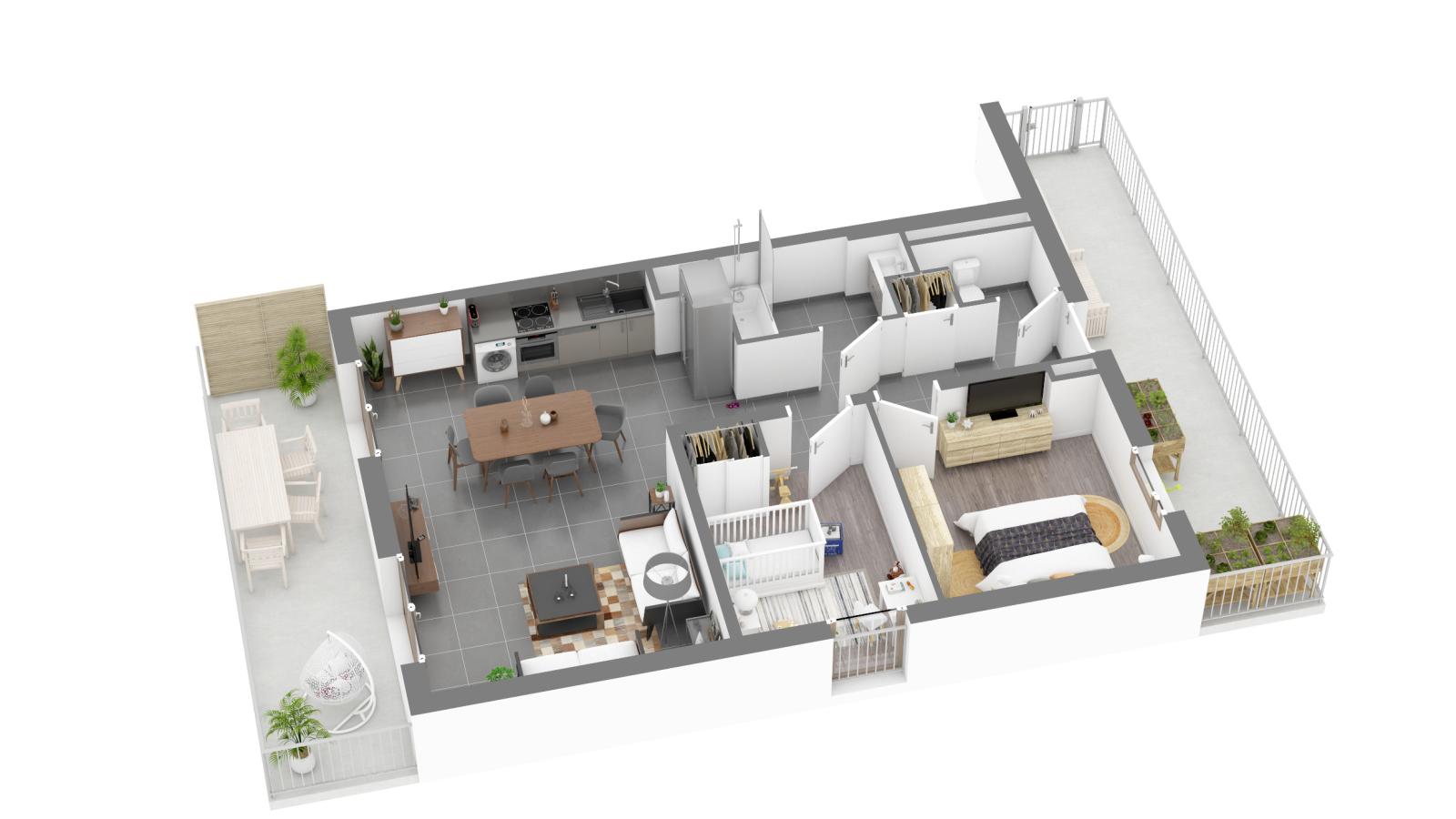 
																																							3 pièces - 
																																						2ème étage - 64m² - 857,42 € - Photo #2