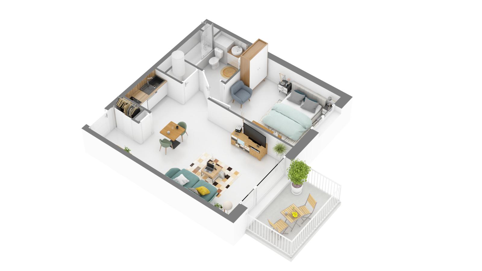 2 pièces - 1er étage - 45m² - 600,10 € - Photo #2