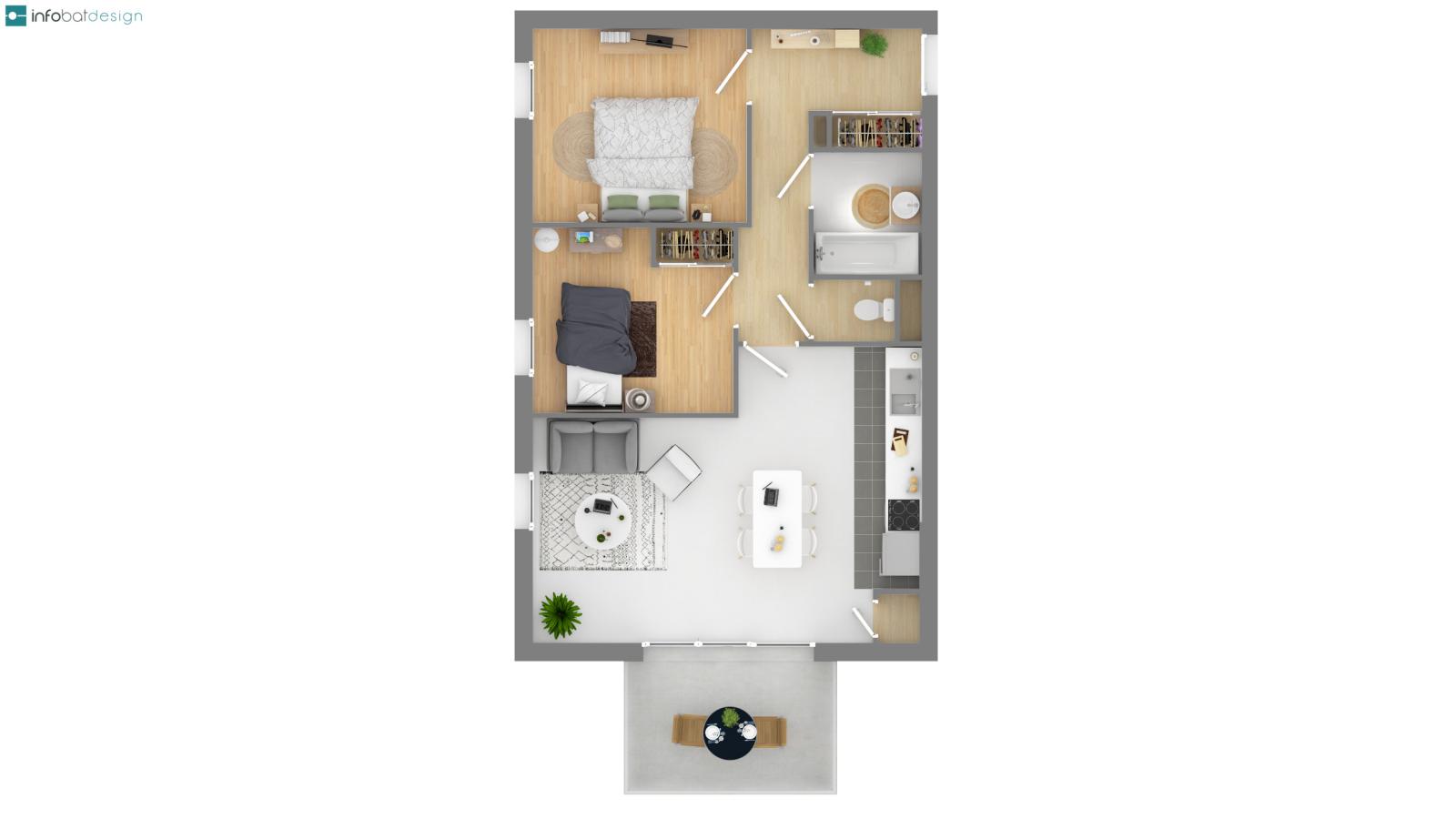 
																																							3 pièces - 
																																						1er étage - 57m² - 566,94 € - Photo #1