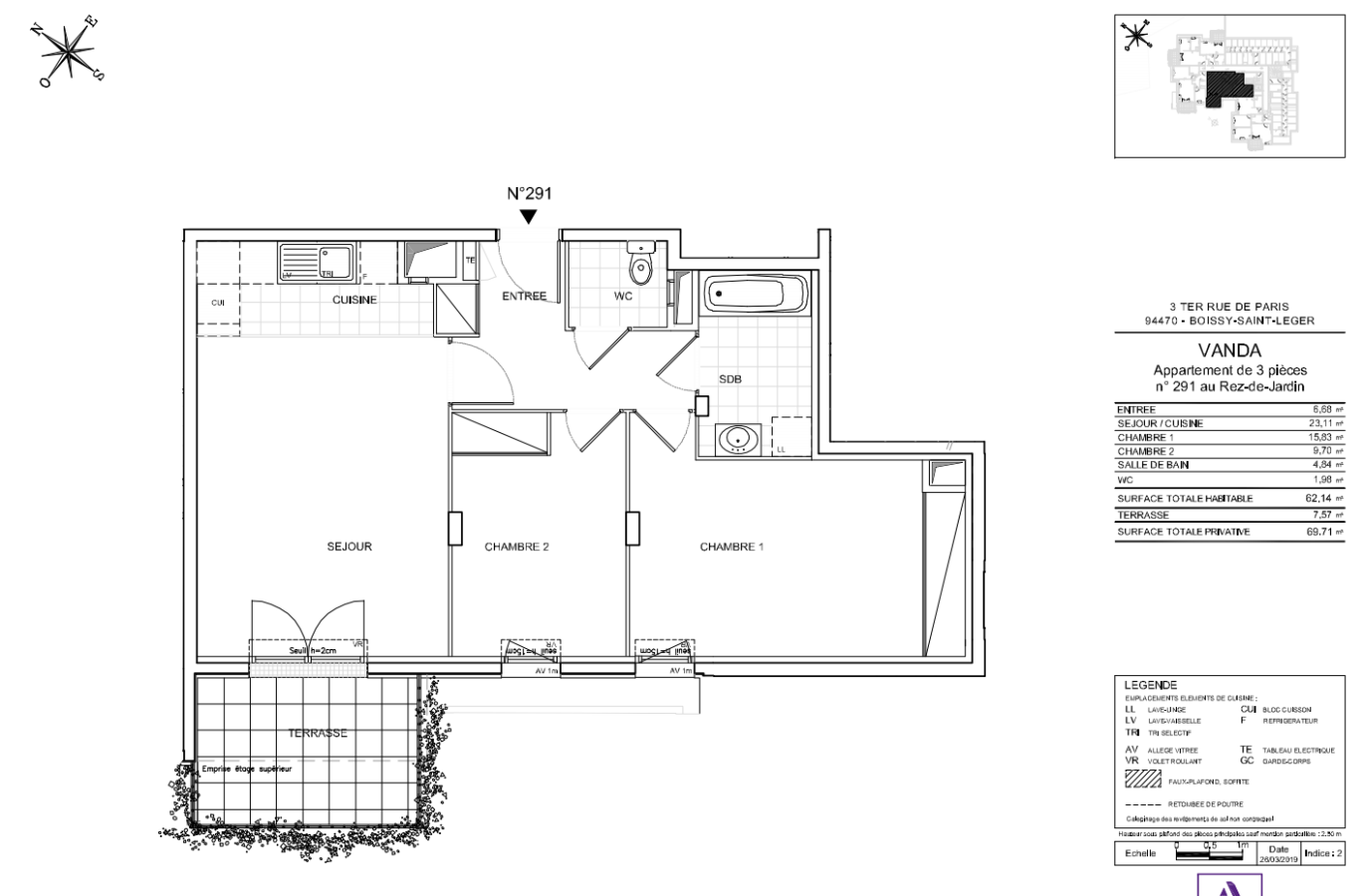 
																			3 pièces - 
																		RDC - 62m² - 1 129,14 € - Photo #1