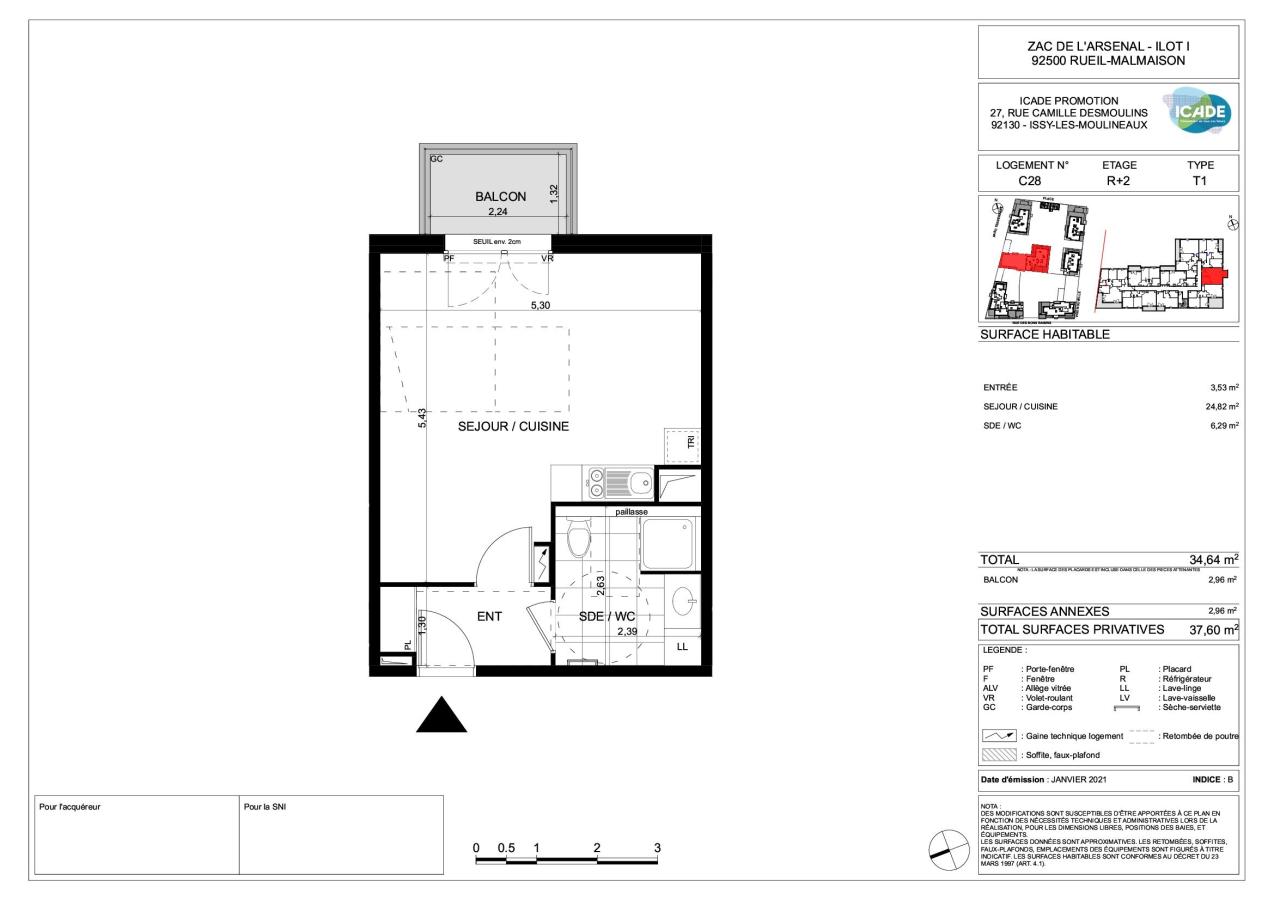 
																																							1 pièce - 
																																						3ème étage - 35m² - 915,33 € - Photo #5