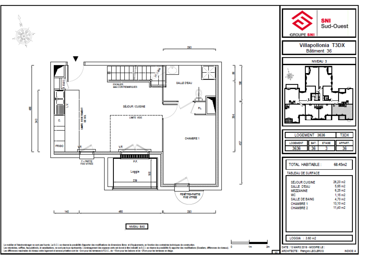 
																																							3 pièces - 
																																						3ème étage - 68m² - 1 066,79 € - Photo #7