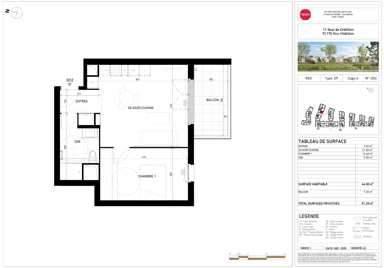 2 pièces - RDC - 44m²