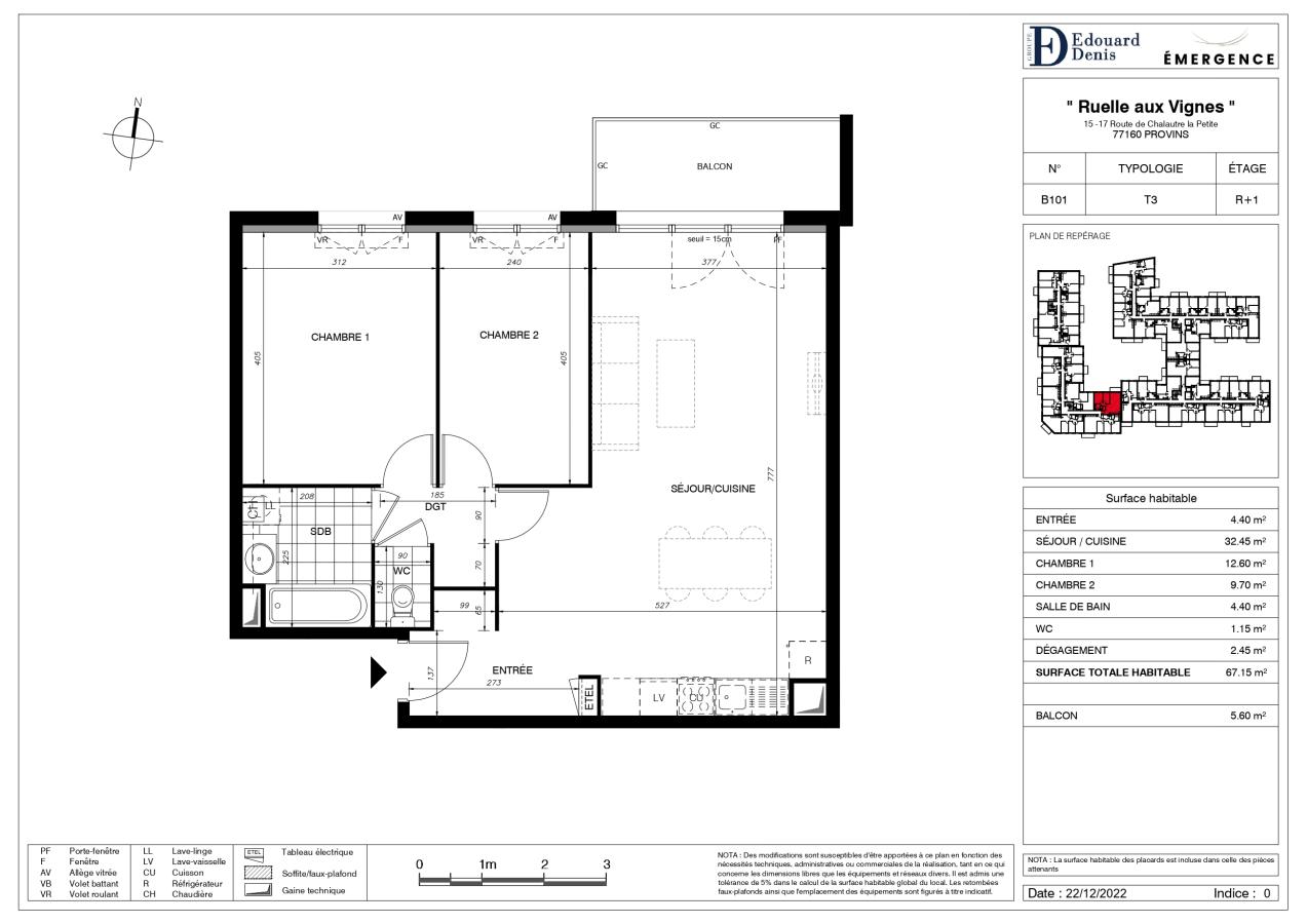 
																																							3 pièces - 
																																						1er étage - 67m² - 962,40 € - Photo #1