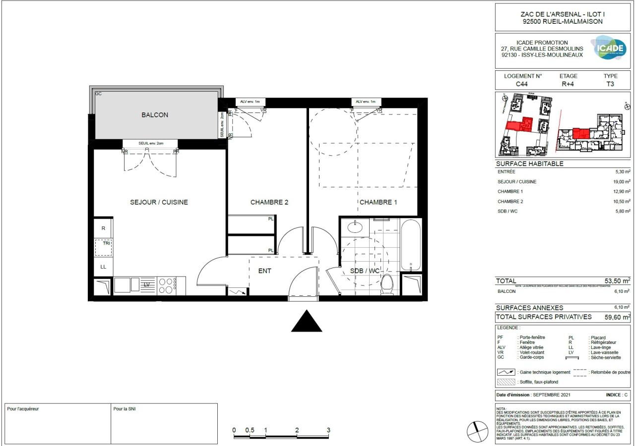 3 pièces - 4ème étage - 54m² - 1 267,60 € - Photo #0
