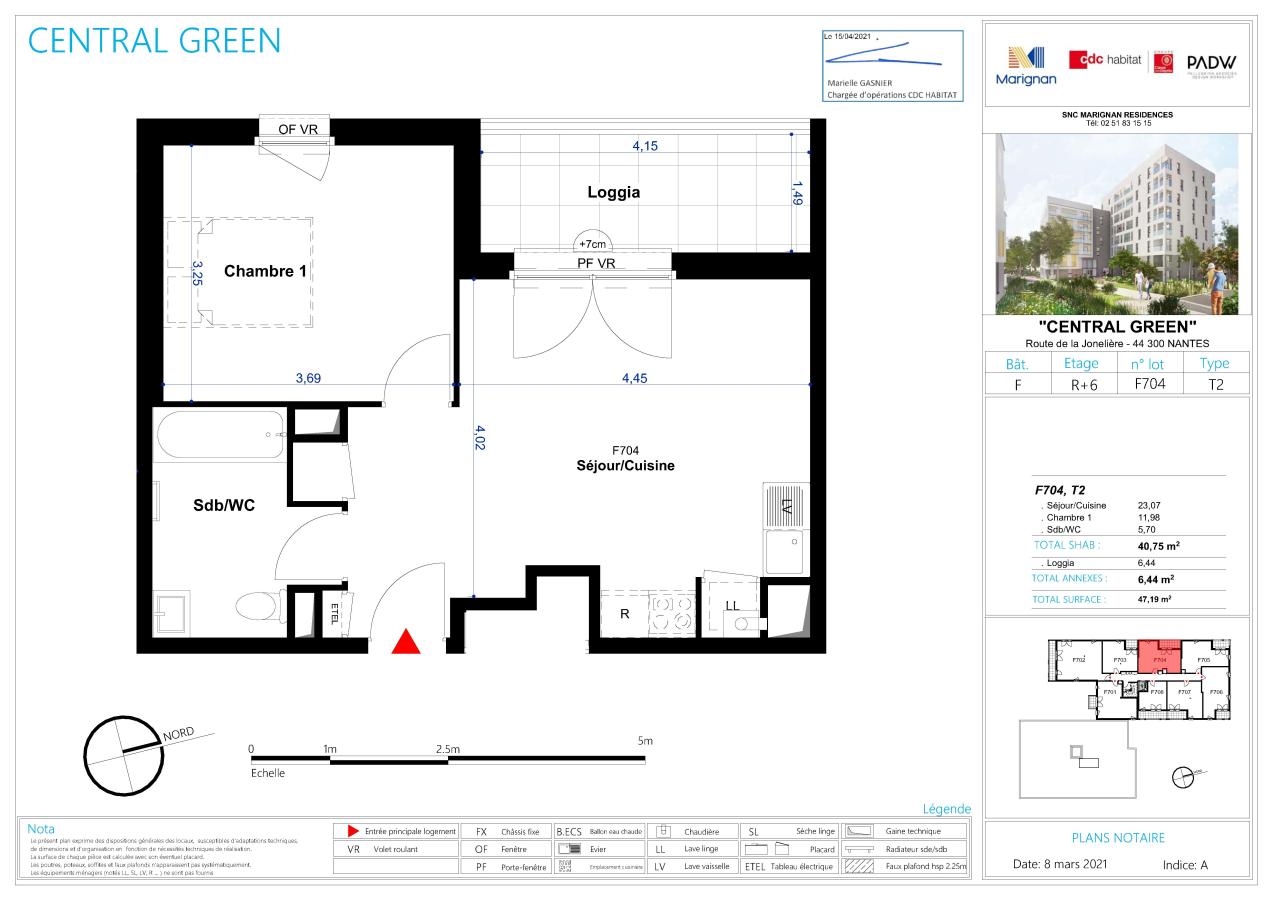 
																			2 pièces – 
																		6ème étage – 41m² - 619,65 € - Photo #1