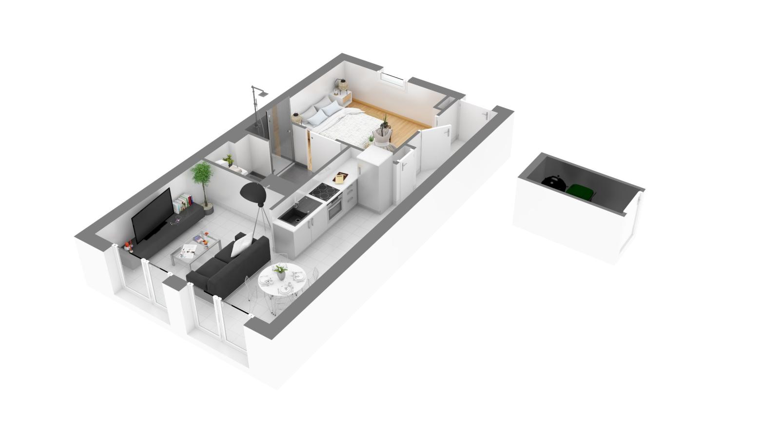 
																																							2 pièces - 
																																						1er étage - 43m² - 588,47 € - Photo #1