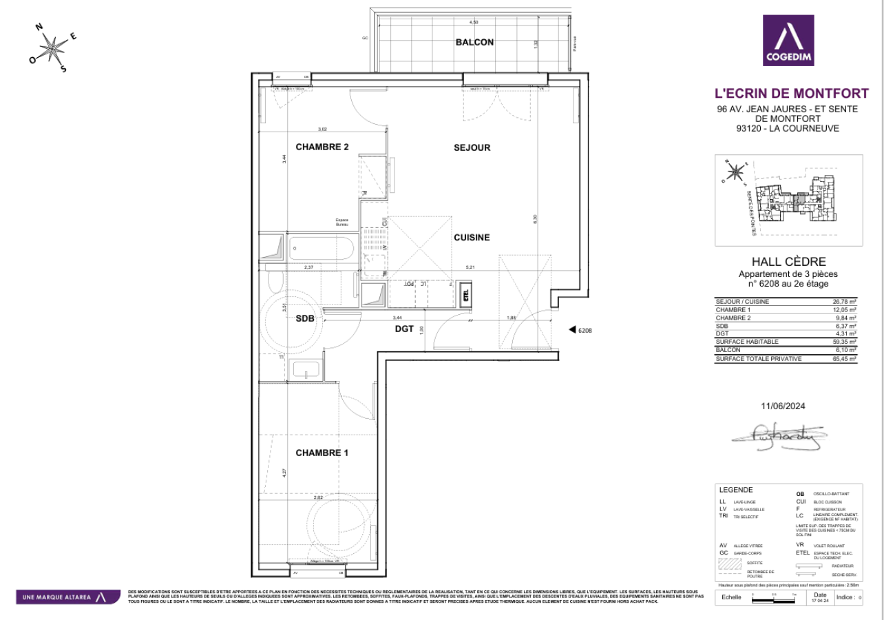 3 pièces - 2ème étage - 59m² - 1 061,92 € - Photo #0