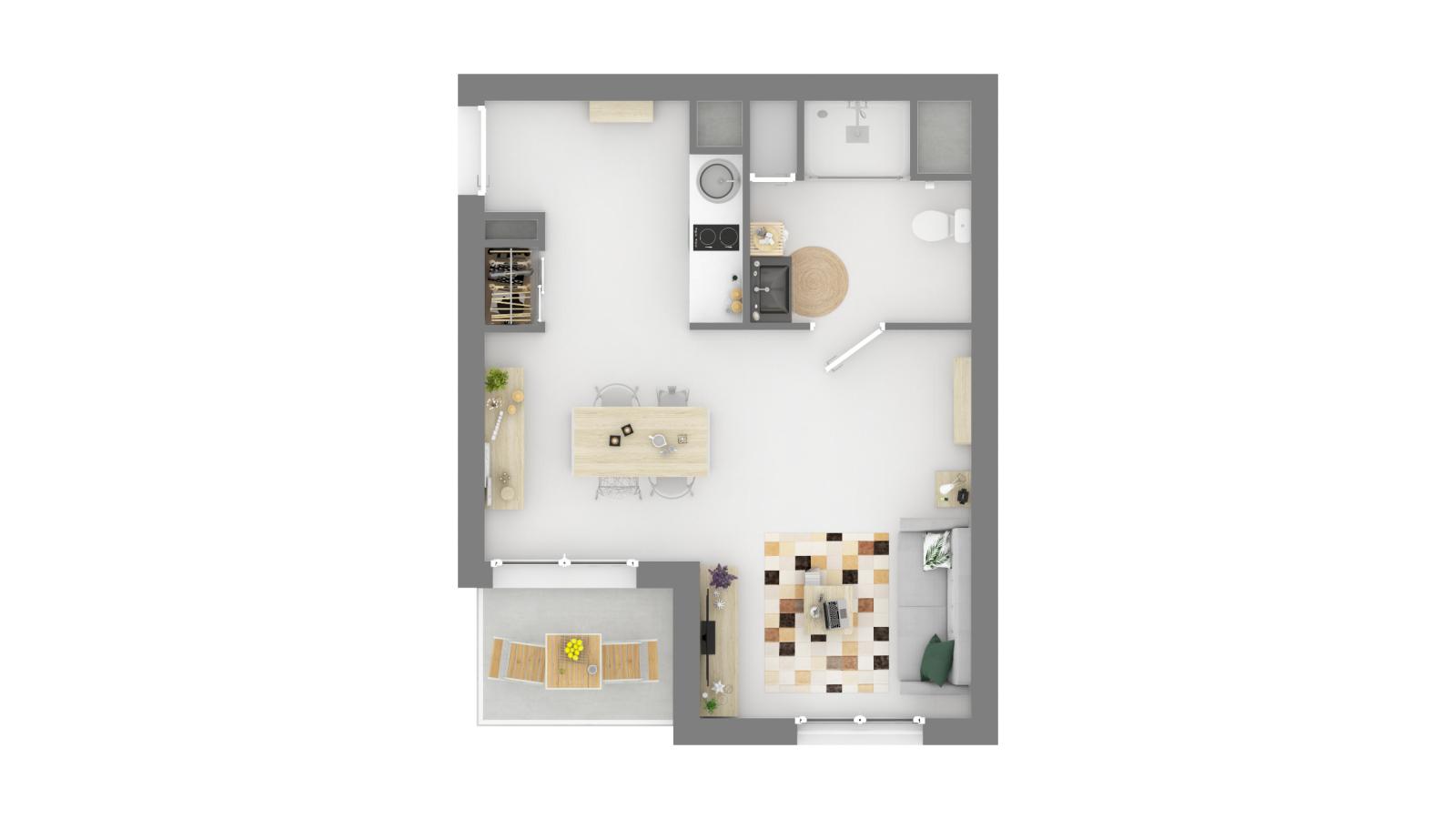 
																																							1 pièce - 
																																						1er étage - 32m² - 577,05 € - Photo #3