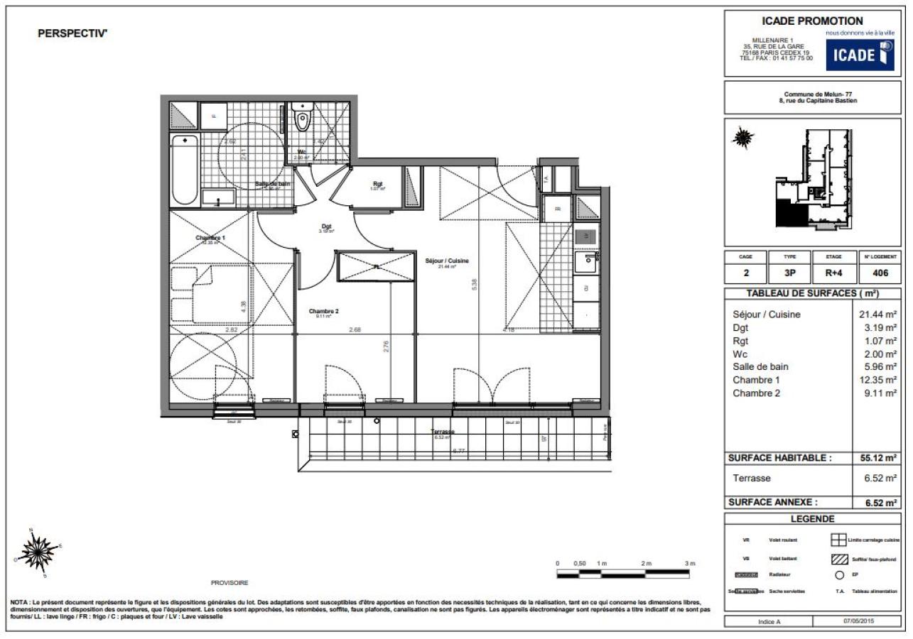 
																			3 pièces – 
																		4ème étage – 56m² - 915,35 € - Photo #1