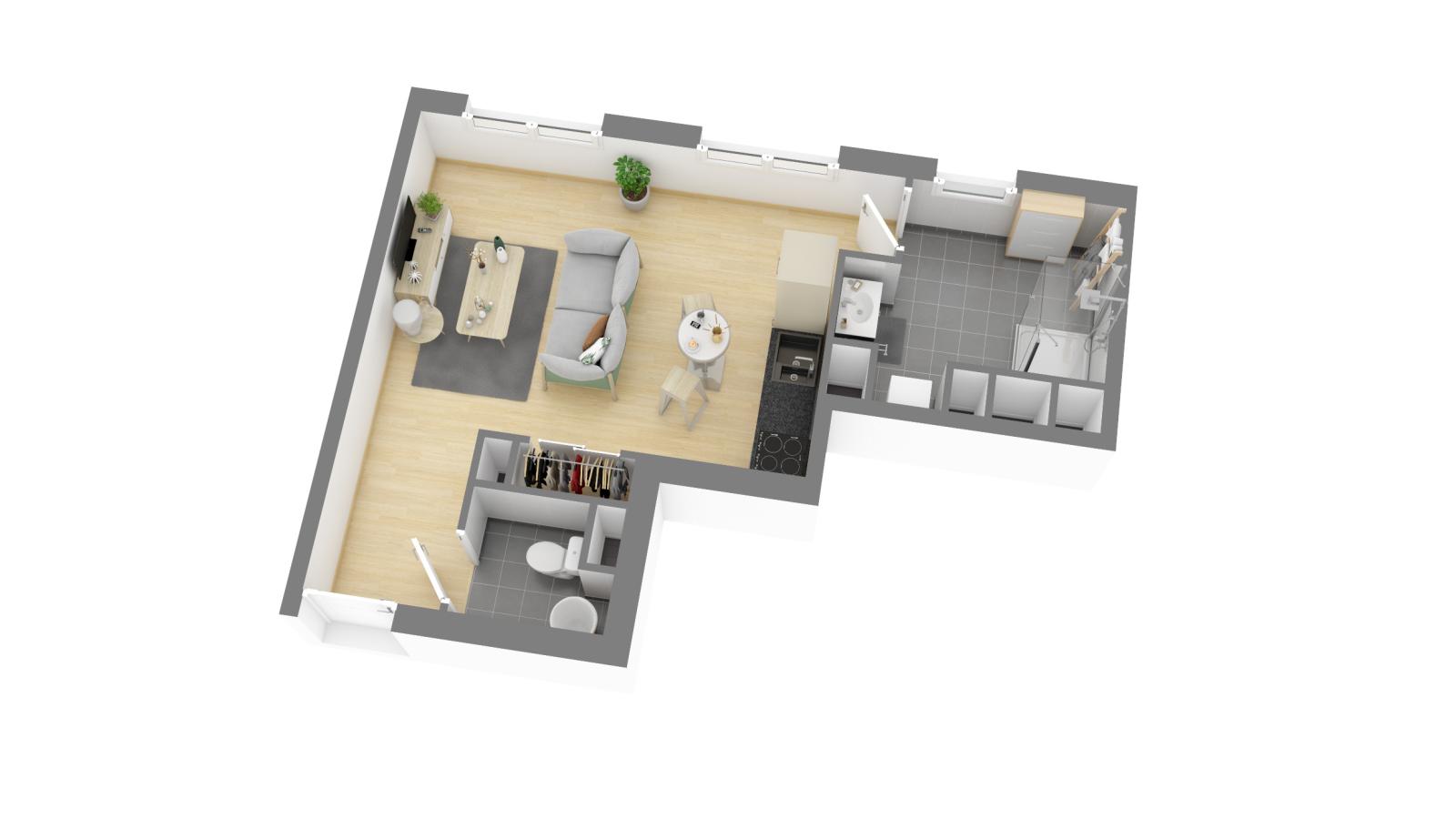 
																			1 pièce - 
																		4ème étage - 32m² - 604,93 € - Photo #1