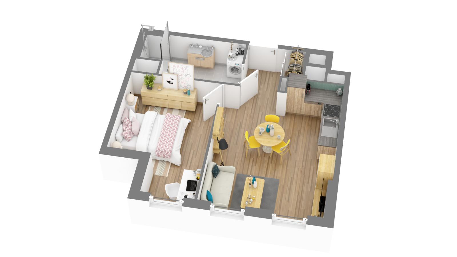 
																			2 pièces - 
																		3ème étage - 41m² - 524,07 € - Photo #0