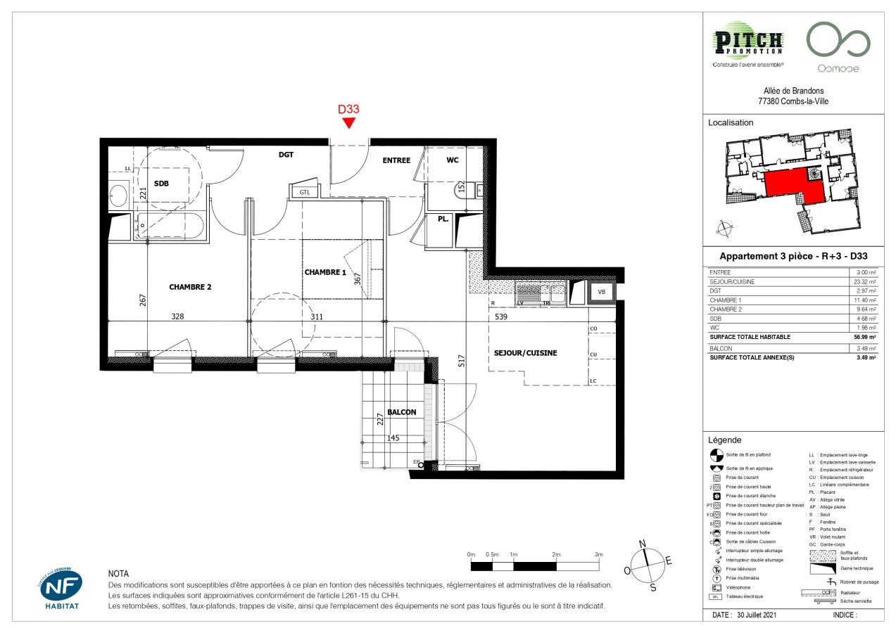 
																			3 pièces - 
																		3ème étage - 57m² - 975,77 € - Photo #0