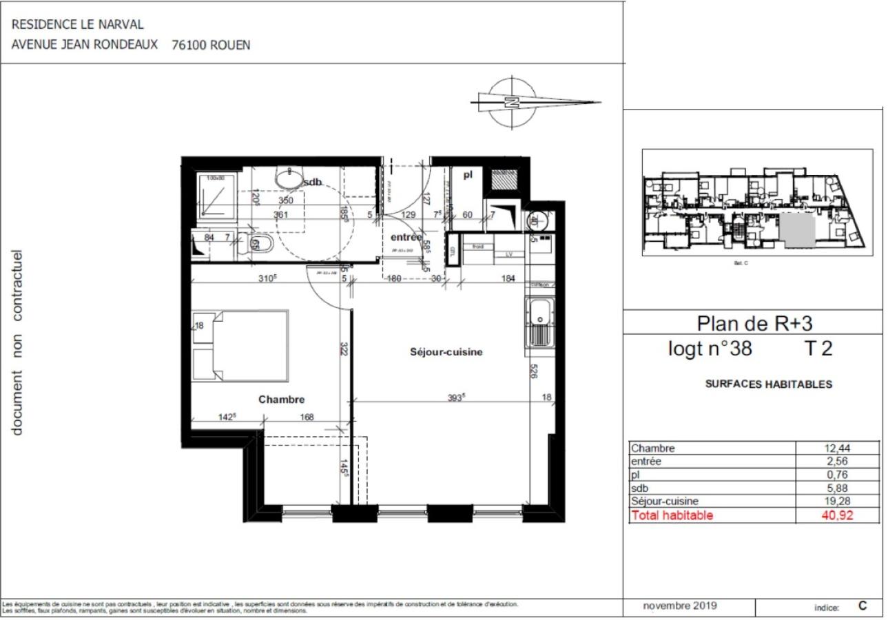 
																			2 pièces - 
																		3ème étage - 41m² - 524,07 € - Photo #1