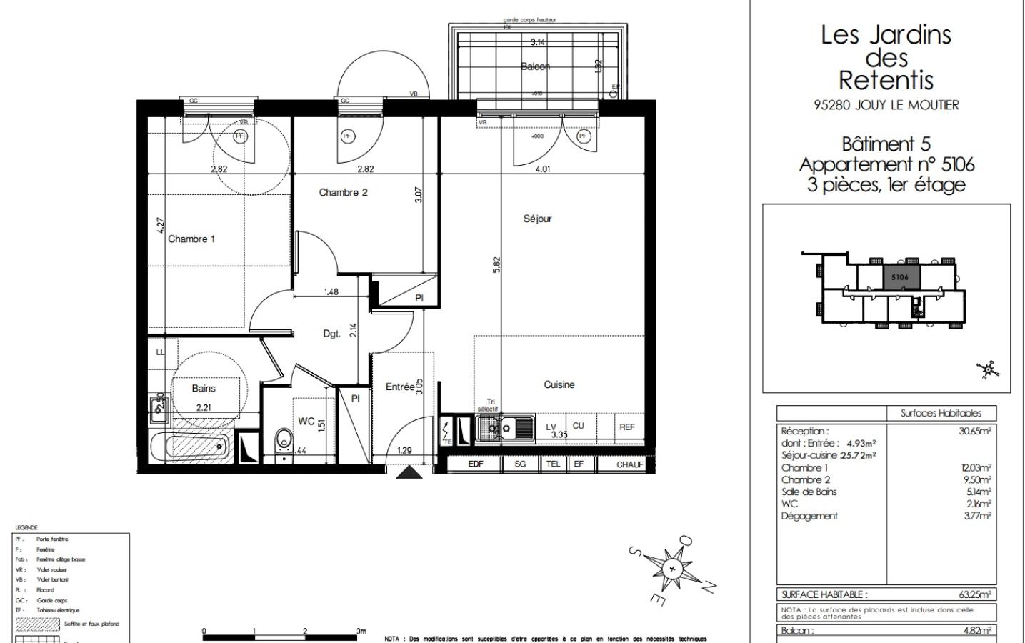 
																																							3 pièces - 
																																						1er étage - 63m² - 1 059,40 € - Photo #1