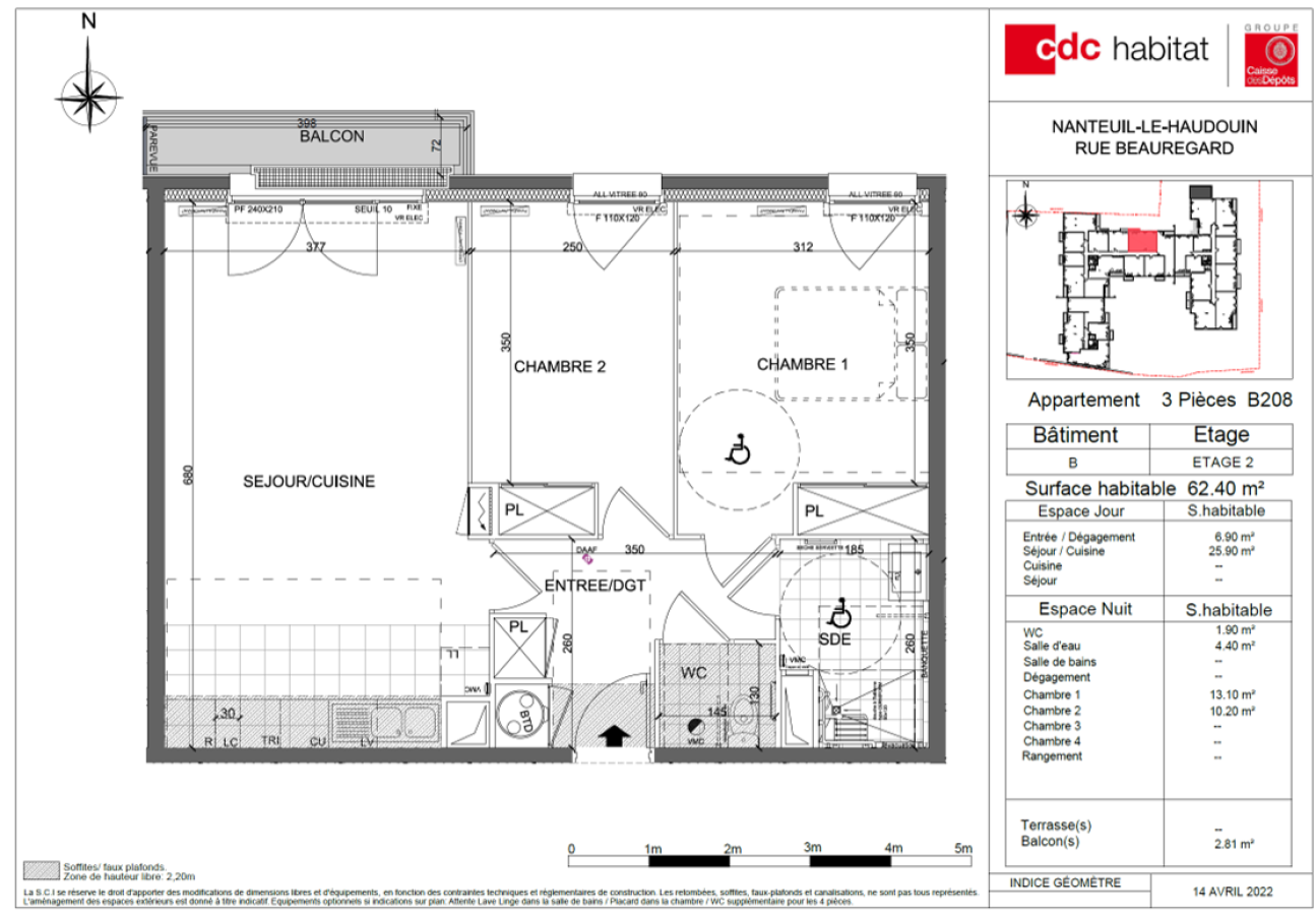3 pièces - 2ème étage - 62m² - 869,81 € - Photo #1