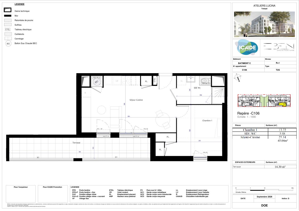 2 pièces - 1er étage - 45m² - 601,80 € - Photo #1