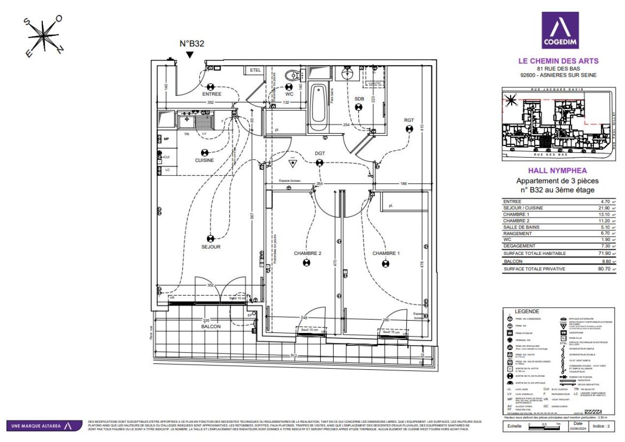 
																			3 pièces – 
																		3ème étage – 72m² - 1 660,35 € - Photo #0