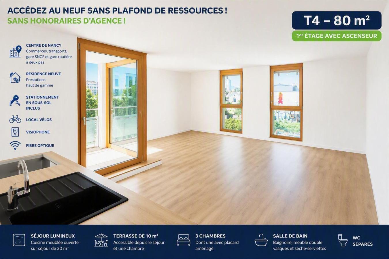
																																							4 pièces - 
																																						3ème étage - 80m² - 1 126,57 € - Photo #2