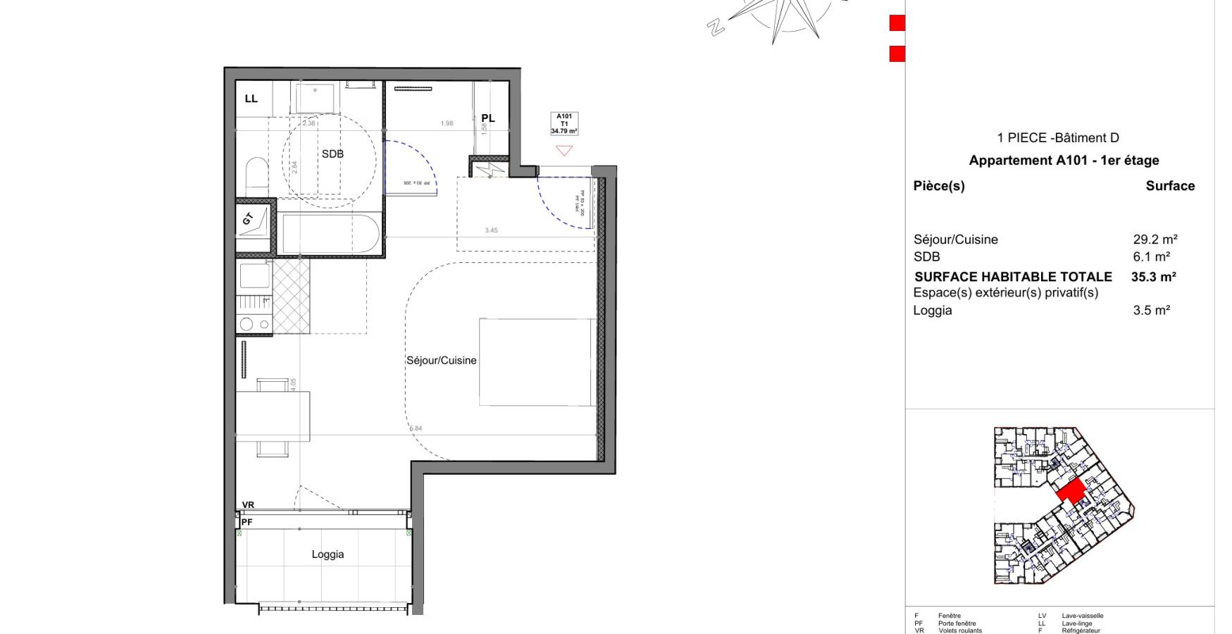 2 pièces - 1er étage - 47m²