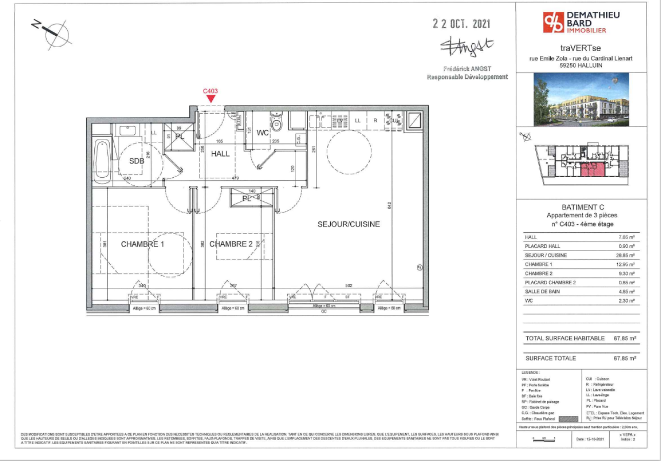 
																																							3 pièces - 
																																						4ème étage - 68m² - 820,50 € - Photo #2