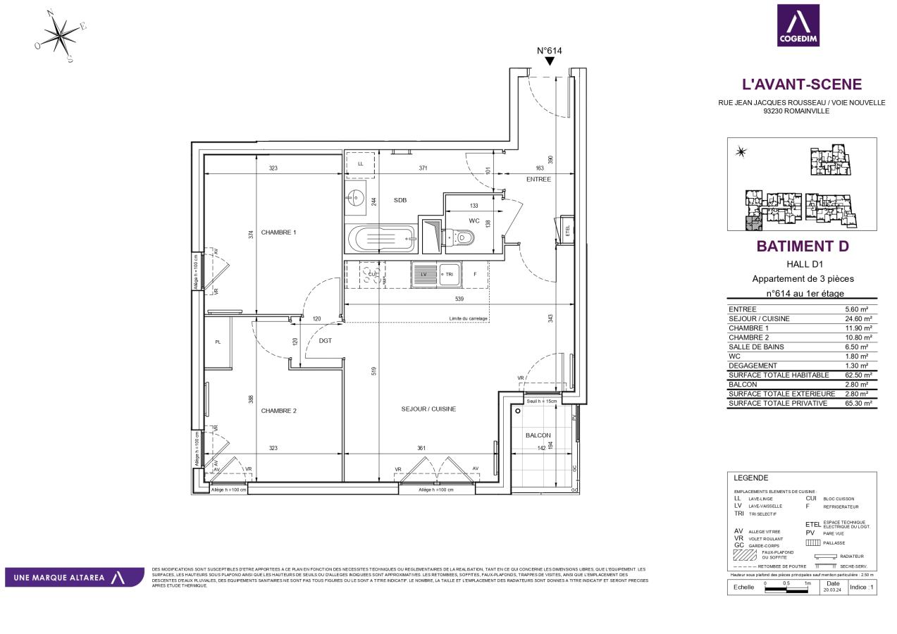 
																			3 pièces – 
																		1er étage – 63m² - 1 328,91 € - Photo #0