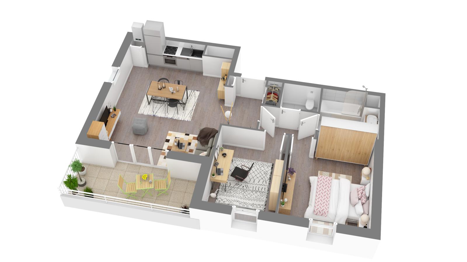 
																																							3 pièces - 
																																						1er étage - 61m² - 671,32 € - Photo #3