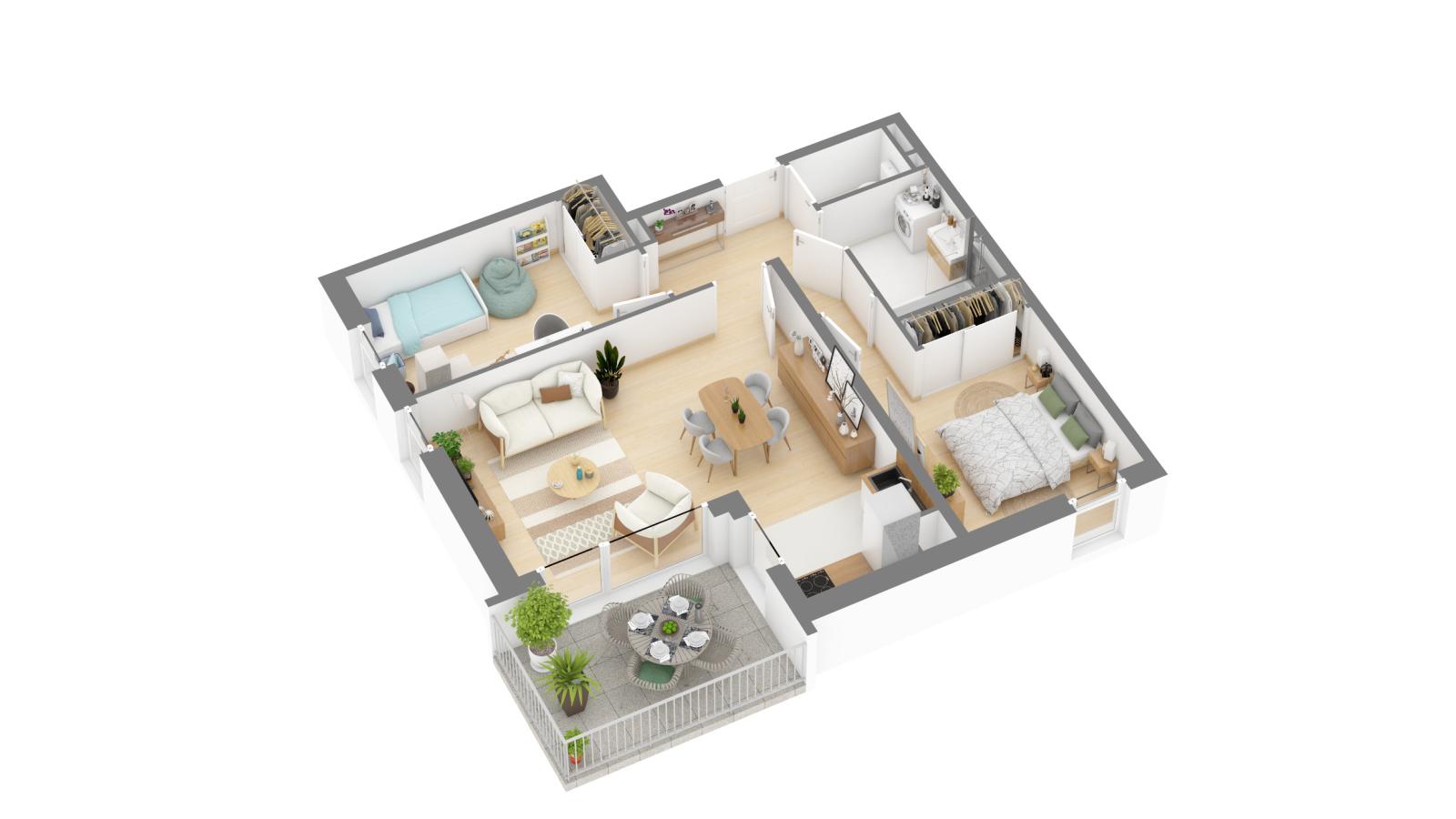 
																			3 pièces - 
																		1er étage - 59m² - 173 800 € - Photo #2