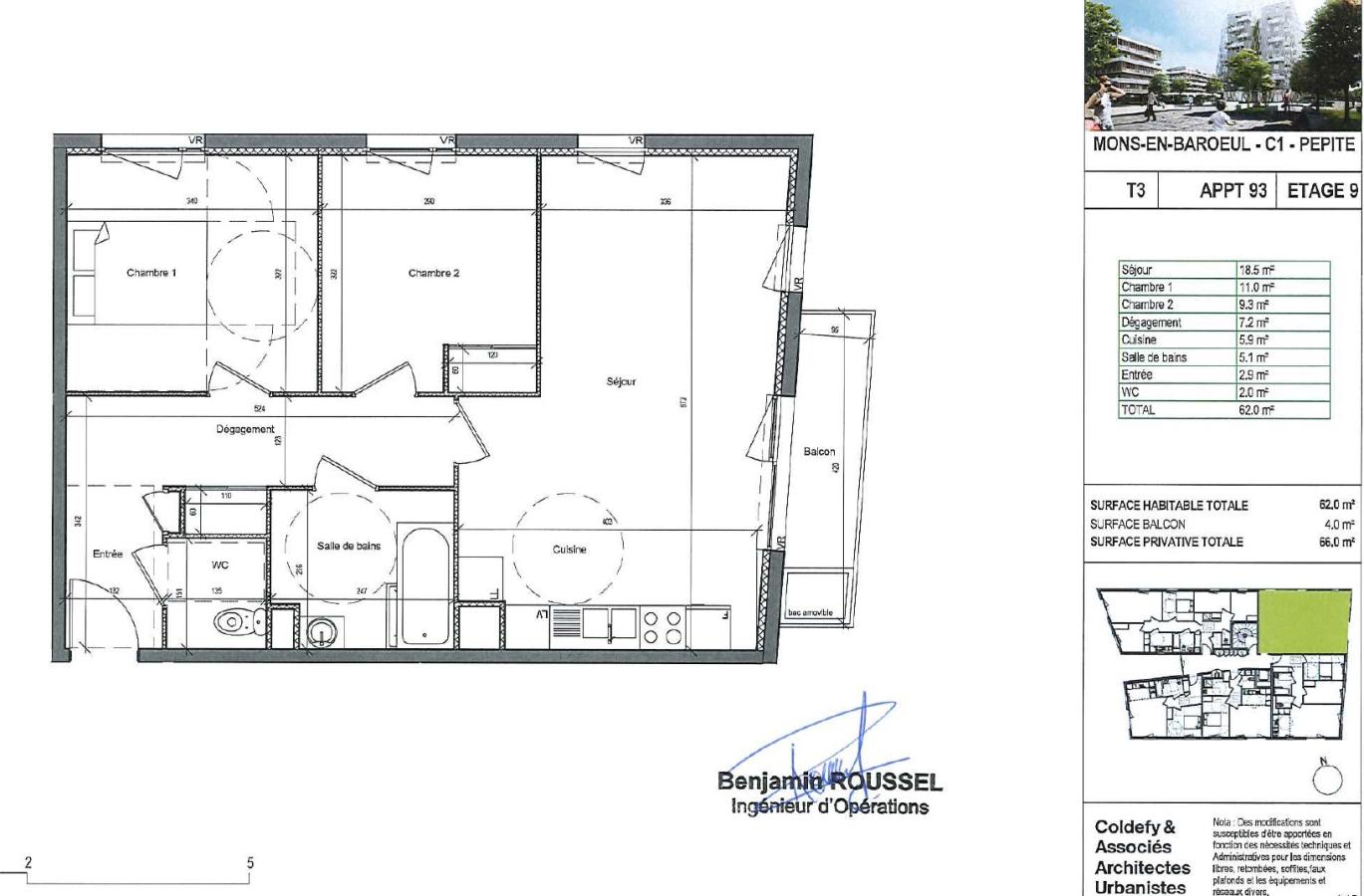 
																																							3 pièces - 
																																						9ème étage - 62m² - 847,77 € - Photo #1