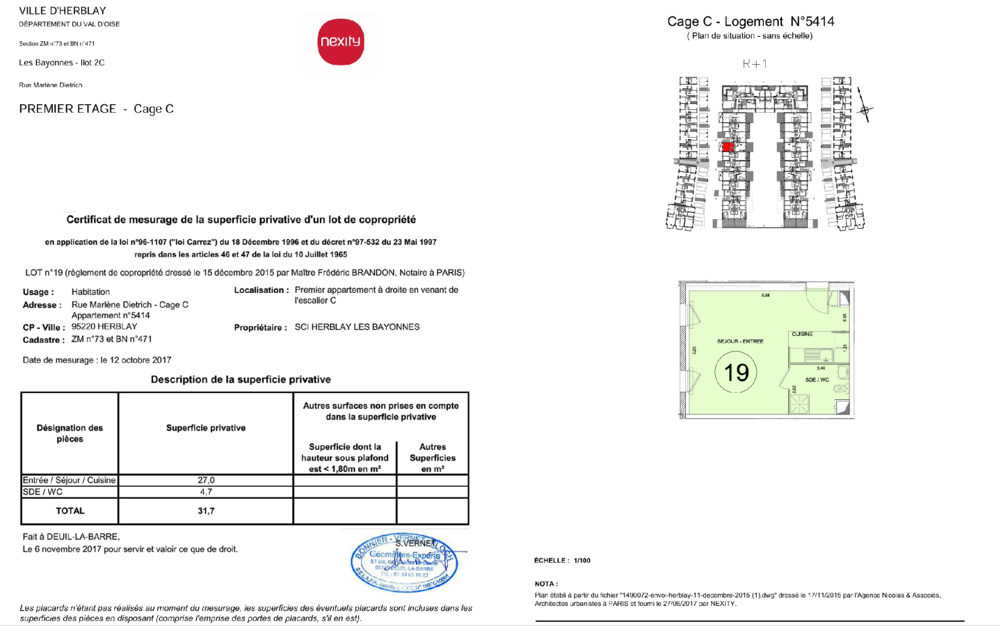 
																																							1 pièce - 
																																						1er étage - 32m² - 575,68 € - Photo #1