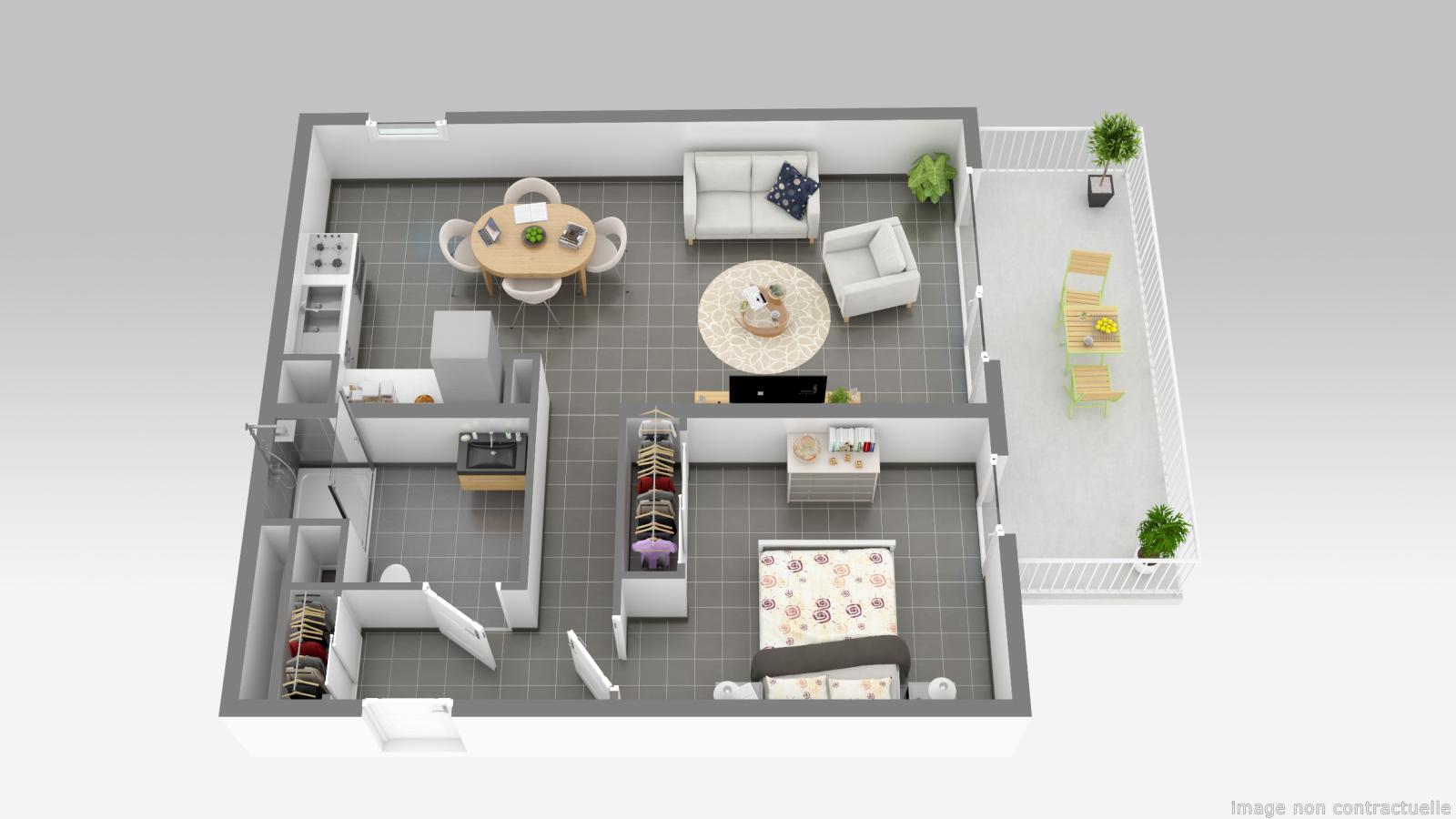 2 pièces - 7ème étage - 53m² - 870,76 € - Photo #1