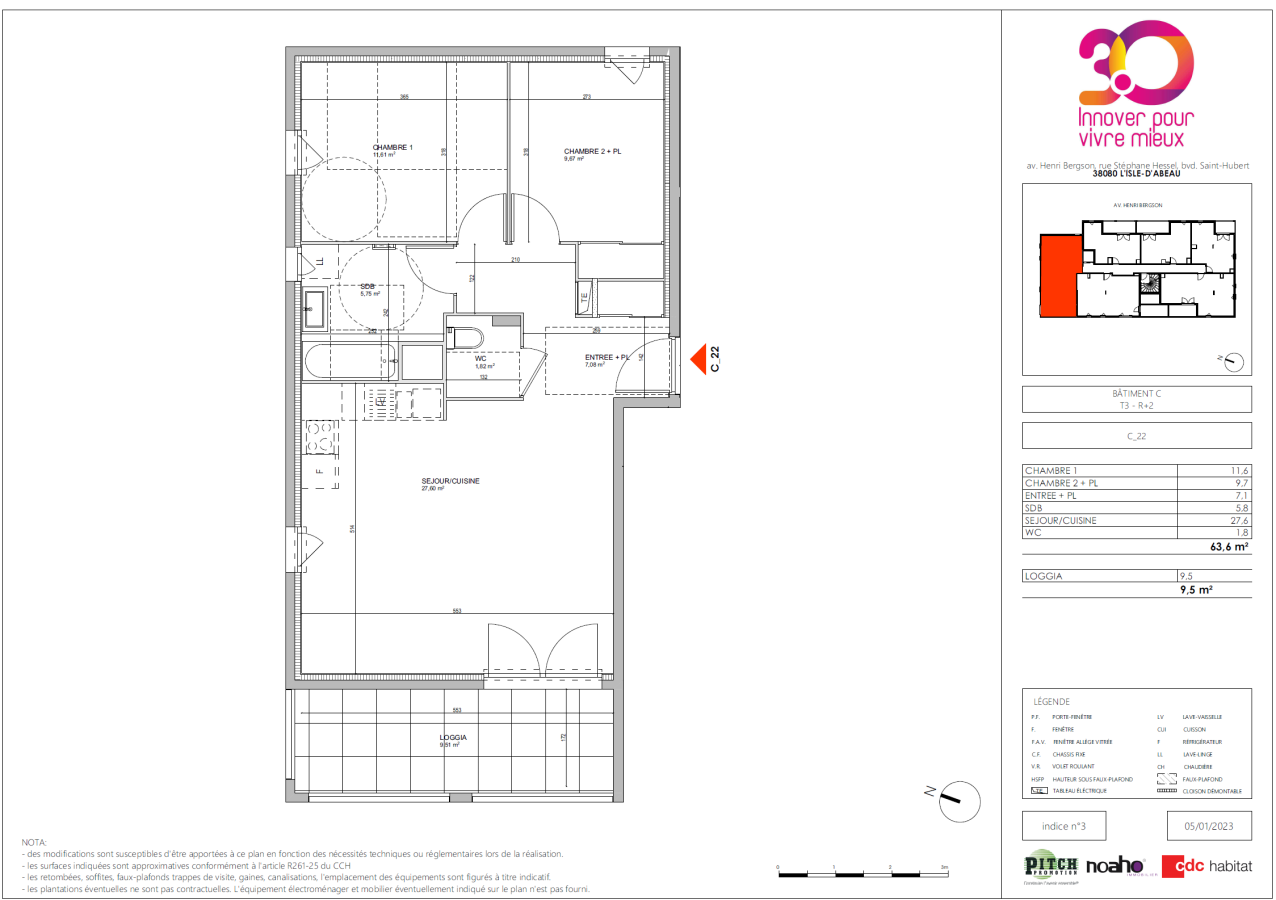 
																																							3 pièces - 
																																						2ème étage - 64m² - 755,74 € - Photo #2