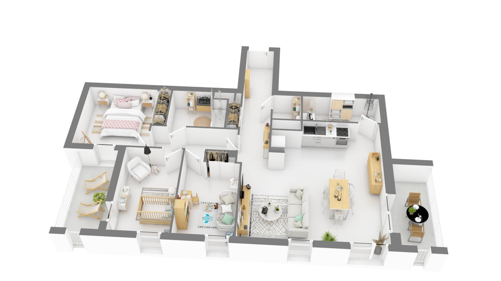 4 pièces - 3ème étage - 95m² - 1 265,60 € - Photo #2