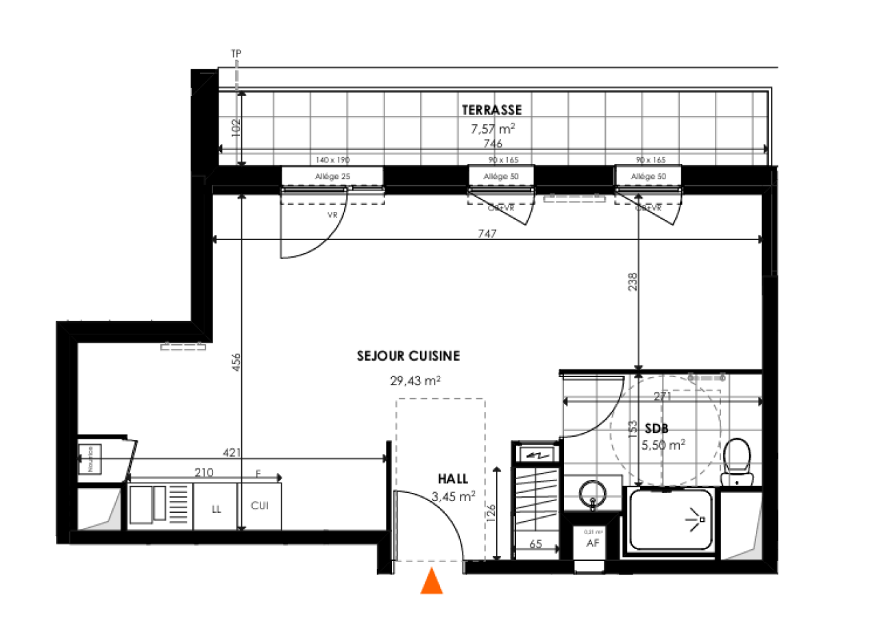 1 pièce - 5ème étage - 38m² - 664,69 € - Photo #2