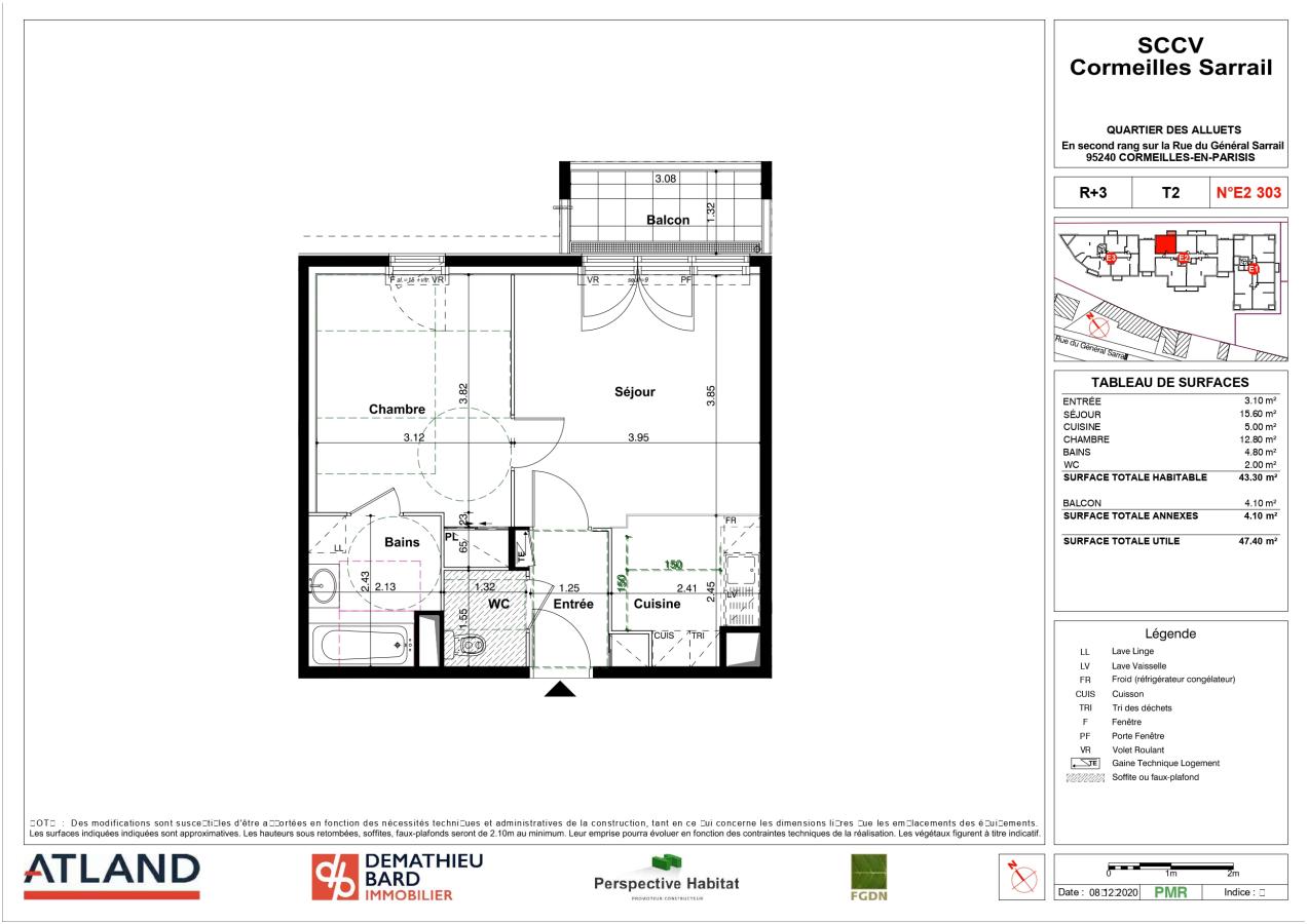 
																			2 pièces – 
																		3ème étage – 43m² - 1 028,75 € - Photo #1