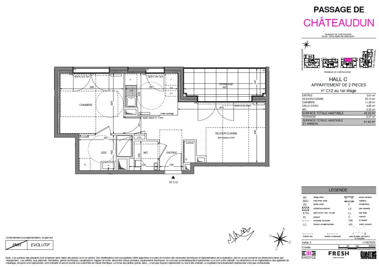 2 pièces - 1er étage - 45m² - 1 397,70 € - Photo #1