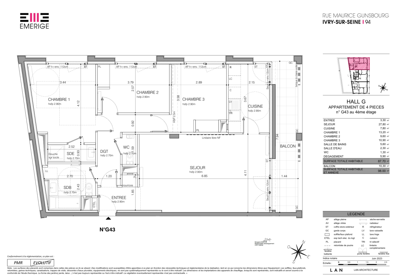 4 pièces - 4ème étage - 89m² - 1 816,68 € - Photo #0
