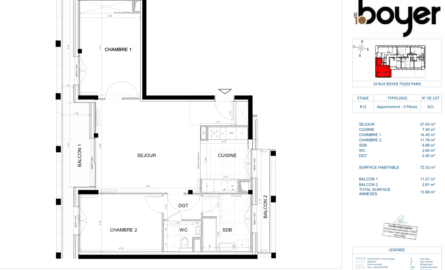 3 pièces - 2ème étage - 73m² photo 2