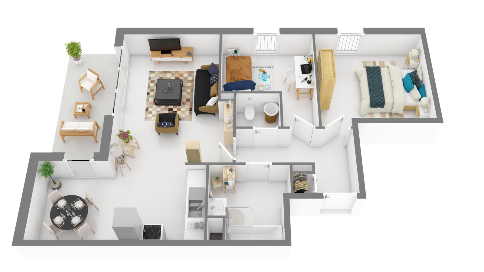 
																			3 pièces - 
																		RDC - 65m² - 833,03 € - Photo #2